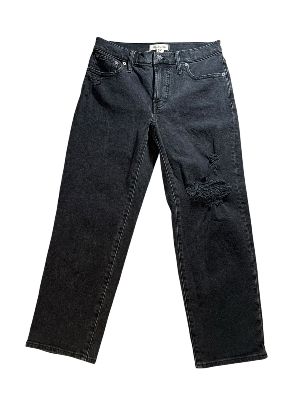 Madewell The Mid Rise Perfect Vintage Straight Jean Black Distressed 27P